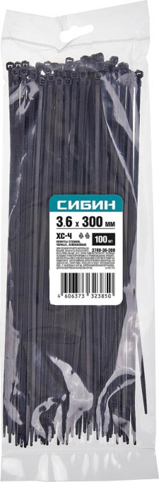 СИБИН 300х3.6 мм, 100 шт, хомуты нейлоновые черные 3788-36-300