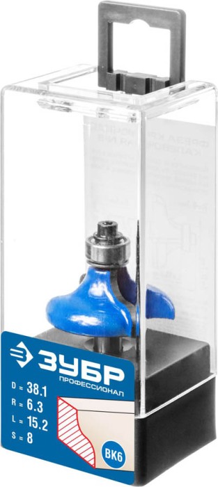 ЗУБР 38.1 x 15.2 мм, радиус 6.3 мм, фреза кромочная калевочная №8 28710-38.1 Профессионал
