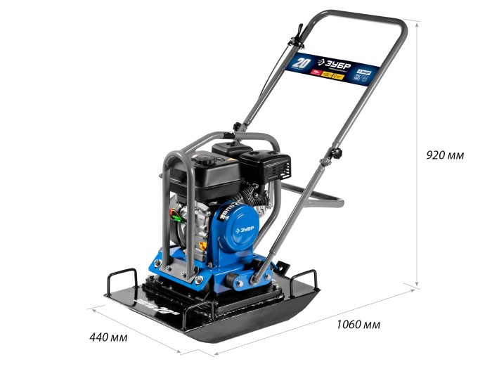 ЗУБР 20 кН, 6,5 л.с., 4800 Вт, плита бензиновая вибрационная ЗВПБ-20 Г