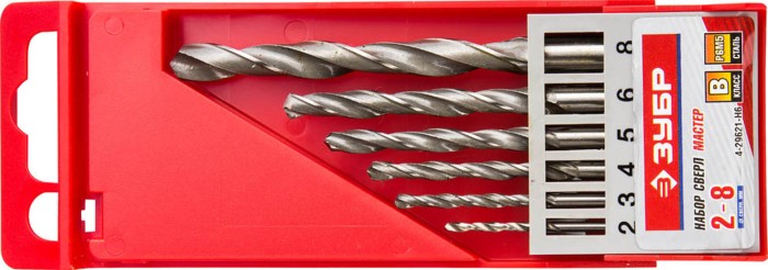 ЗУБР 6 шт. (Ø 2-8 мм), Р6М5, набор сверл по металлу 4-29621-H6