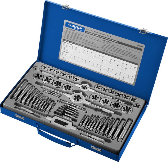 ЗУБР 65 предметов, Р6М5, набор метчиков и плашек 28110-H65 Профессионал