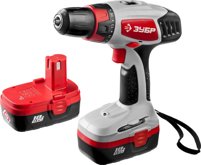 ЗУБР Ni-Cd, 18 В, 2 АКБ, дрель-шуруповерт ЗДА-18-2 КИН Профессионал