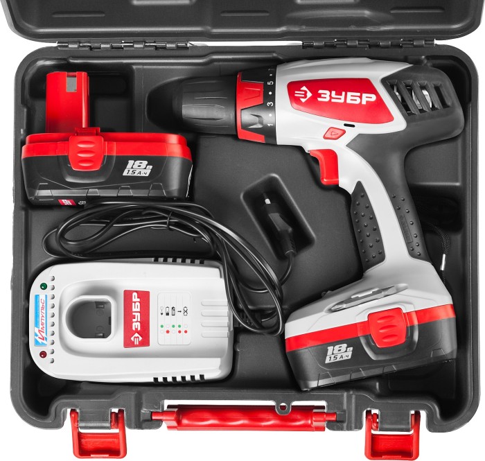 ЗУБР Ni-Cd, 18 В, 2 АКБ, дрель-шуруповерт ЗДА-18-2 КИН Профессионал