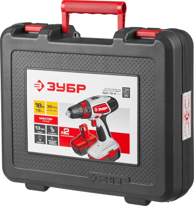 ЗУБР Ni-Cd, 18 В, 2 АКБ, дрель-шуруповерт ЗДА-18-2 КИН Профессионал