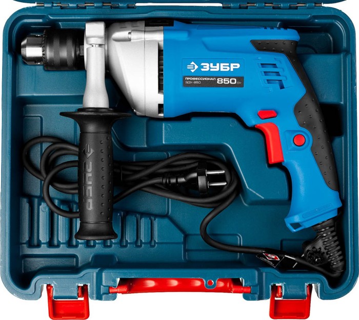ЗУБР 850 Вт, кейс, дрель ударная ЗДУ-850 ЭРМКМ2 Профессионал