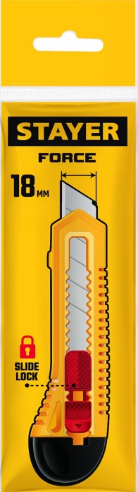 STAYER 18 мм, сегментированное лезвие, сдвижной фиксатор, нож упрочненный FORCE 0911_z01 Master