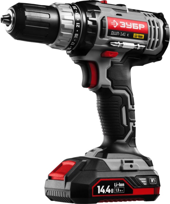 ЗУБР Li-Ion, 14.4 В, кейс, дрель-шуруповерт ДШЛ-141 К Стандарт