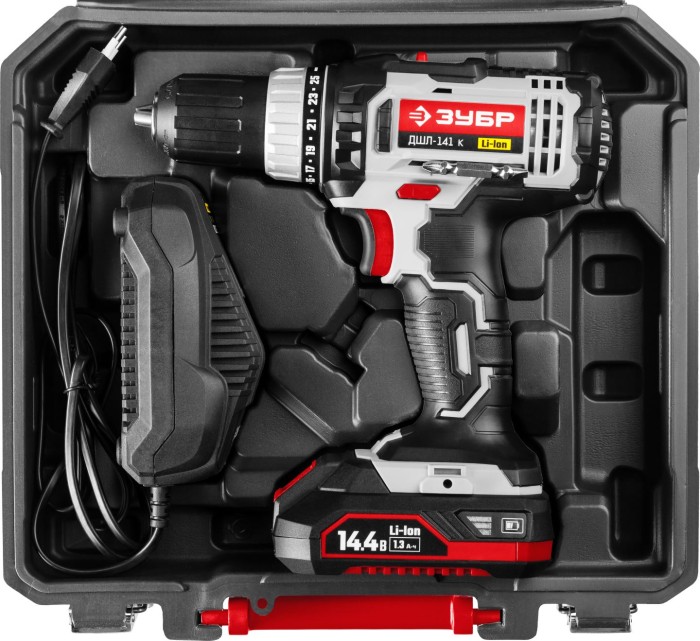 ЗУБР Li-Ion, 14.4 В, кейс, дрель-шуруповерт ДШЛ-141 К Стандарт