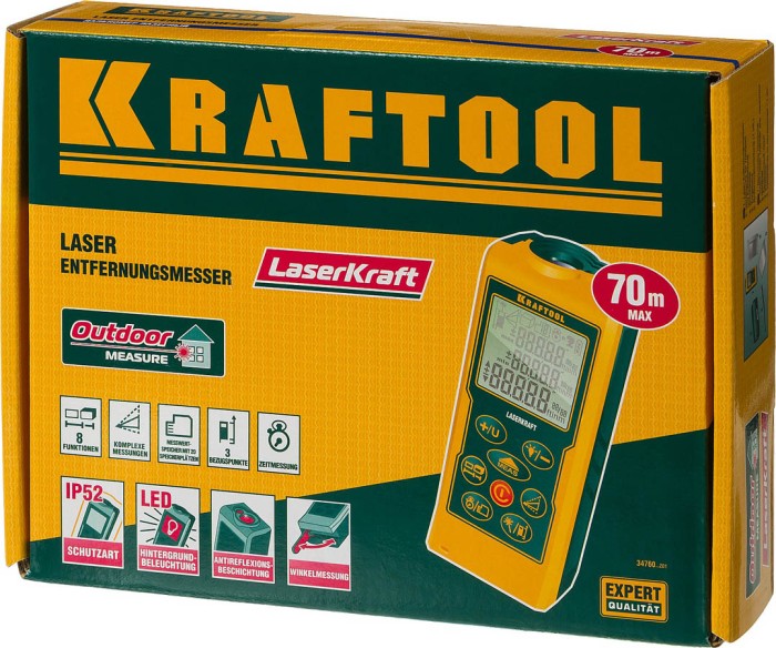 KRAFTOOL дальность 5 см - 70 м, точность 1,5 мм, лазерный дальномер 34760_z01