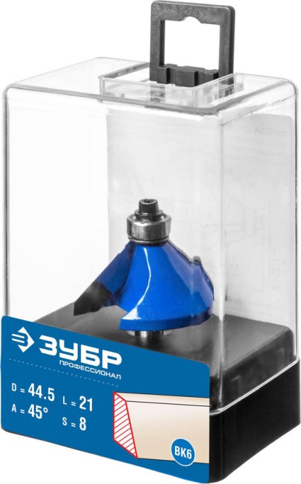 ЗУБР 44.5 x 21 мм, угол 45°, фреза кромочная калевочная(фасочная) №9 28711-44.5 Профессионал