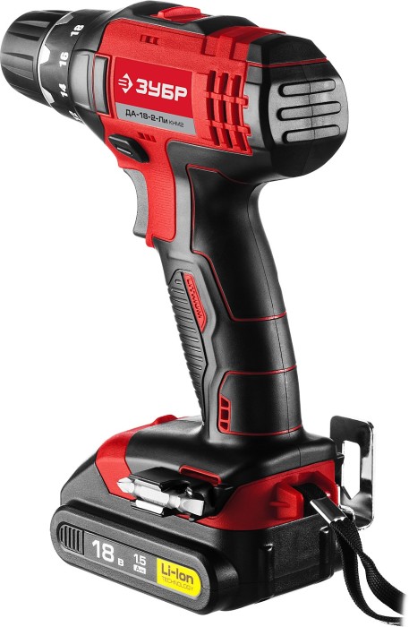 ЗУБР Li-Ion 18 В, 2 АКБ дрель-шуруповерт "СУПЕРКОМПАКТ М2", ДА-18-2-Ли КНМ2 Мастер