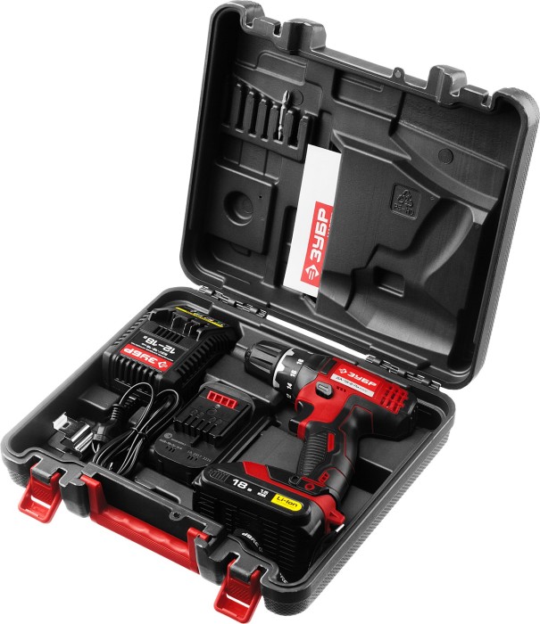 ЗУБР Li-Ion 18 В, 2 АКБ дрель-шуруповерт "СУПЕРКОМПАКТ М2", ДА-18-2-Ли КНМ2 Мастер