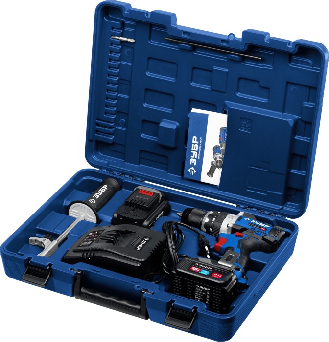 ЗУБР  Т7, 20 В, 100 Н·м, 2 АКБ (4 А·ч), бесщеточная дрель-шуруповерт, кейс, Профессионал (DB-211-42)