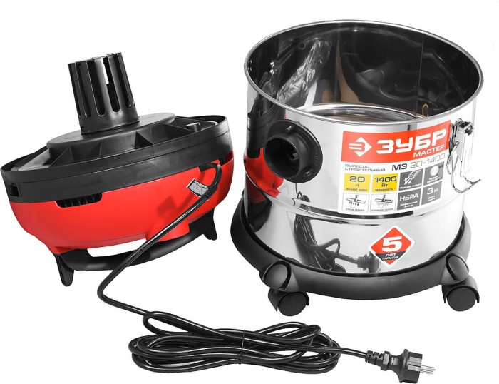 ЗУБР 1400 Вт, пылесос строительный ПУ-20-1400 М3 Мастер