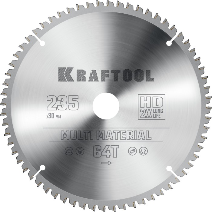 KRAFTOOL Multi Material 235х30мм 64Т, диск пильный по алюминию (36953-235-30)