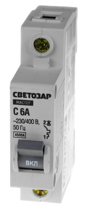 СВЕТОЗАР 6 А, 4,5 kA, 1-полюсной, &quot;С&quot;, 230/400 B, автоматический выключатель 49060-06-C