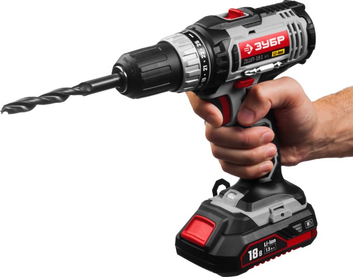 ЗУБР Li-Ion, 18 В, кейс, 2 АКБ, дрель-шуруповерт ДШЛ-181 КН Стандарт