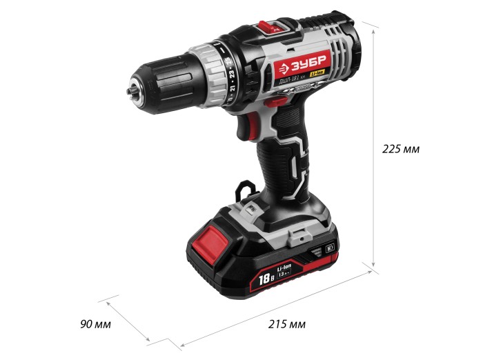 ЗУБР Li-Ion, 18 В, кейс, 2 АКБ, дрель-шуруповерт ДШЛ-181 КН Стандарт
