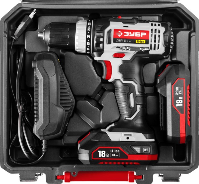 ЗУБР Li-Ion, 18 В, кейс, 2 АКБ, дрель-шуруповерт ДШЛ-181 КН Стандарт