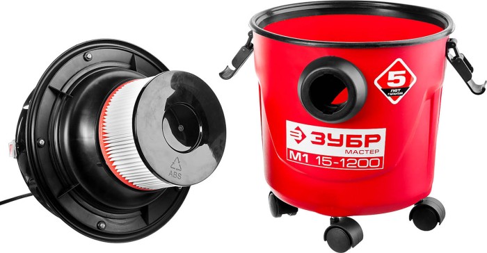 ЗУБР 1200 Вт, пылесос хозяйственный для сухой и влажной уборки ПУ-15-1200 М1 Мастер