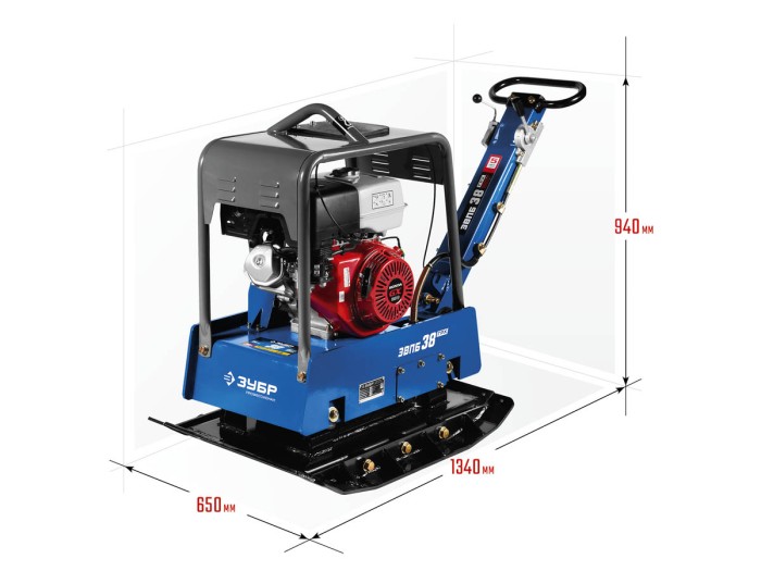 ЗУБР 38 кН, 13 л.с., 9800 Вт, плита бензиновая вибрационная реверсивная ЗВПБ-38 ГРХ Профессионал