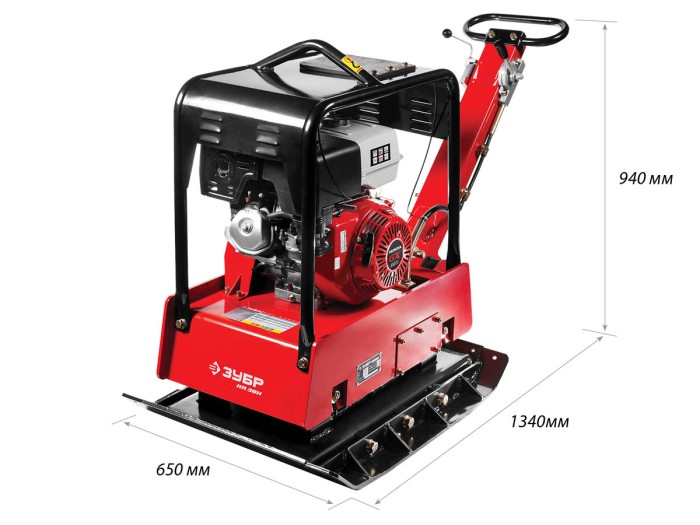 ЗУБР 38 кН, 13 л.с., 9800 Вт, плита бензиновая вибрационная реверсивная ЗВПБ-38 ГРХ Профессионал