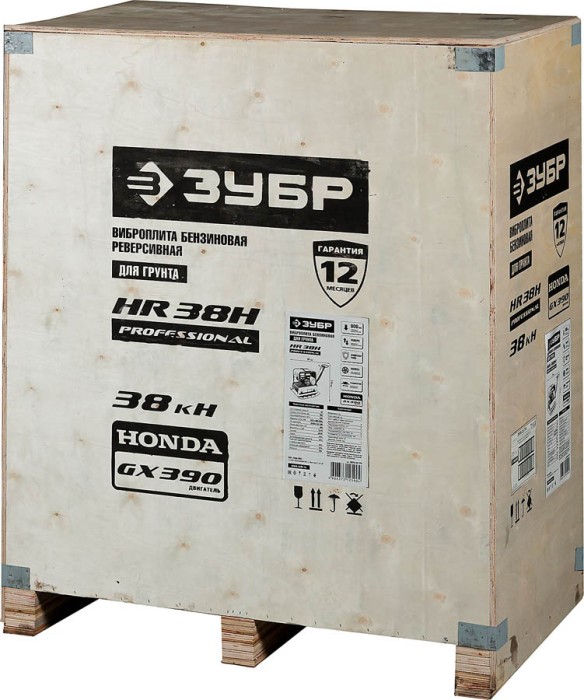 ЗУБР 38 кН, 13 л.с., 9800 Вт, плита бензиновая вибрационная реверсивная ЗВПБ-38 ГРХ Профессионал