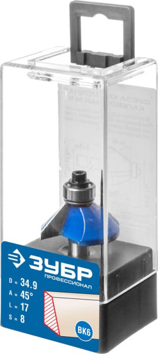 ЗУБР 34.9 x 17 мм, угол 45°, фреза кромочная калевочная(фасочная) №9 28711-34.9 Профессионал