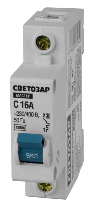 СВЕТОЗАР 16 А, 4,5 kA, 1-полюсной, &quot;С&quot;, 230/400 B, автоматический выключатель 49060-16-C
