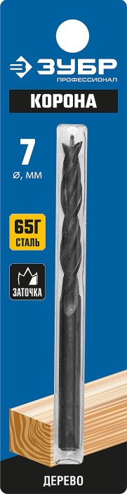 ЗУБР d=7 х 105/60 мм, М-образная заточка, сталь 65Г, спиральное сверло по дереву 29421-105-07_z01