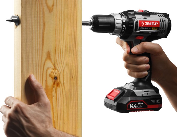 ЗУБР Li-Ion, 14.4 В, кейс, 2 АКБ, дрель-шуруповерт ДШЛ-141 КН Стандарт
