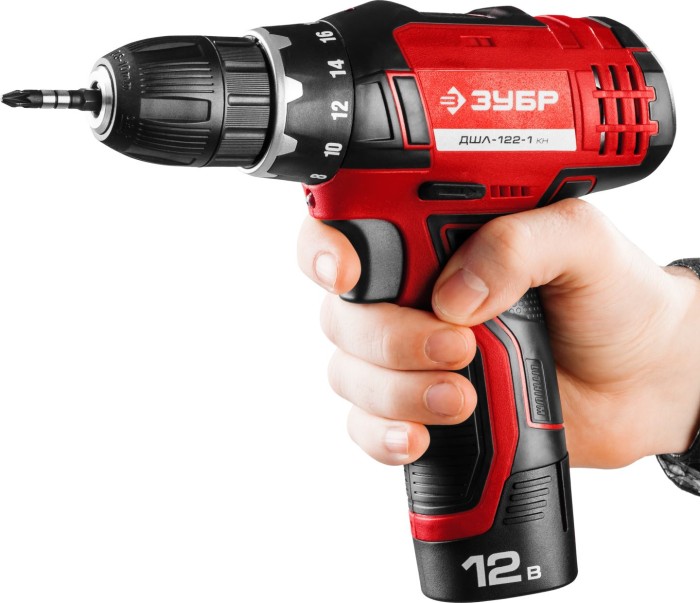 ЗУБР Li-Ion 12 В, 1,3 А*ч, кейс, дрель-шуруповерт аккумуляторная ДШЛ-122-1 КН Мастер