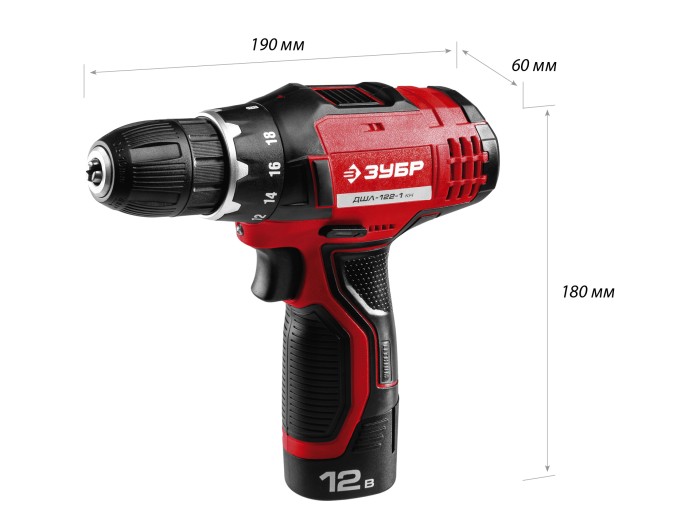 ЗУБР Li-Ion 12 В, 1,3 А*ч, кейс, дрель-шуруповерт аккумуляторная ДШЛ-122-1 КН Мастер