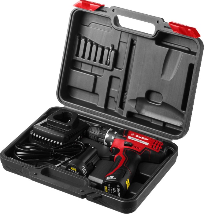 ЗУБР Li-Ion 12 В, 1,3 А*ч, кейс, дрель-шуруповерт аккумуляторная ДШЛ-122-1 КН Мастер