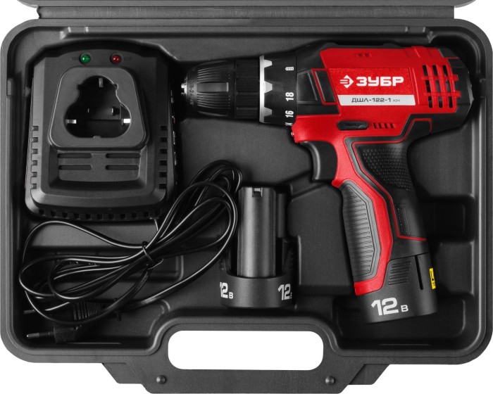 ЗУБР Li-Ion 12 В, 1,3 А*ч, кейс, дрель-шуруповерт аккумуляторная ДШЛ-122-1 КН Мастер