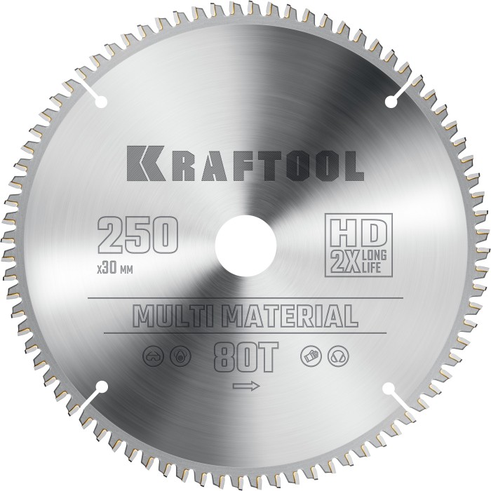 KRAFTOOL Multi Material 250х30мм 80Т, диск пильный по алюминию (36953-250-30)