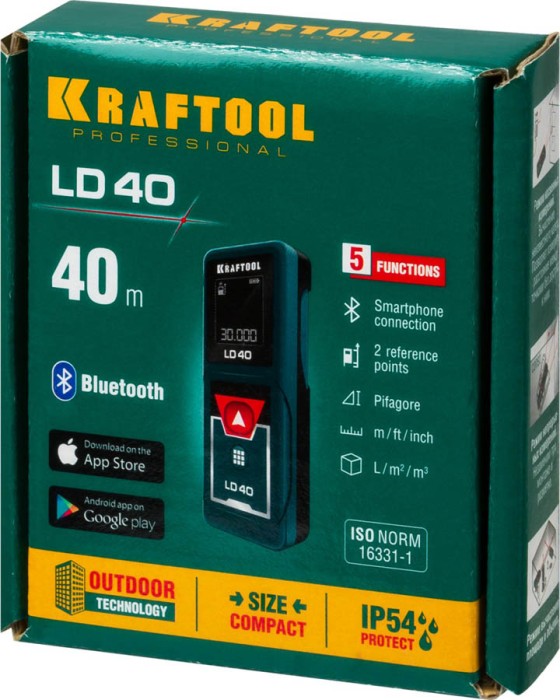 KRAFTOOL дальность 5 см - 40 м, точность 1,5 мм, лазерный дальномер LD-40 34763