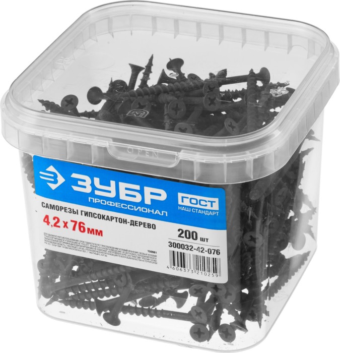 ЗУБР 76 х 4.2 мм, 200 шт., СГД саморезы гипсокартон-дерево 300032-42-076 Профессионал