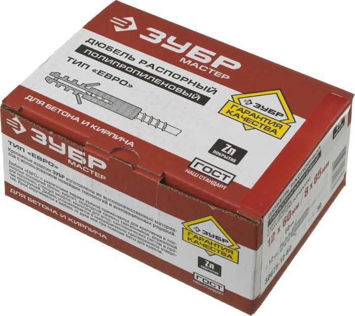 ЗУБР 60 x 12 мм, 30 шт., дюбели распорные в комплекте с шурупом-крюком ЕВРО 30675-12-60