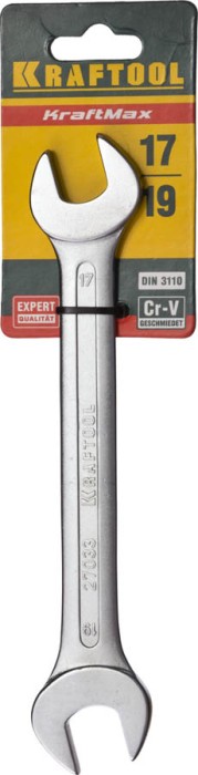KRAFTOOL 17х19 мм, Cr-V сталь, хромированный, гаечный ключ рожковый 27033-17-19