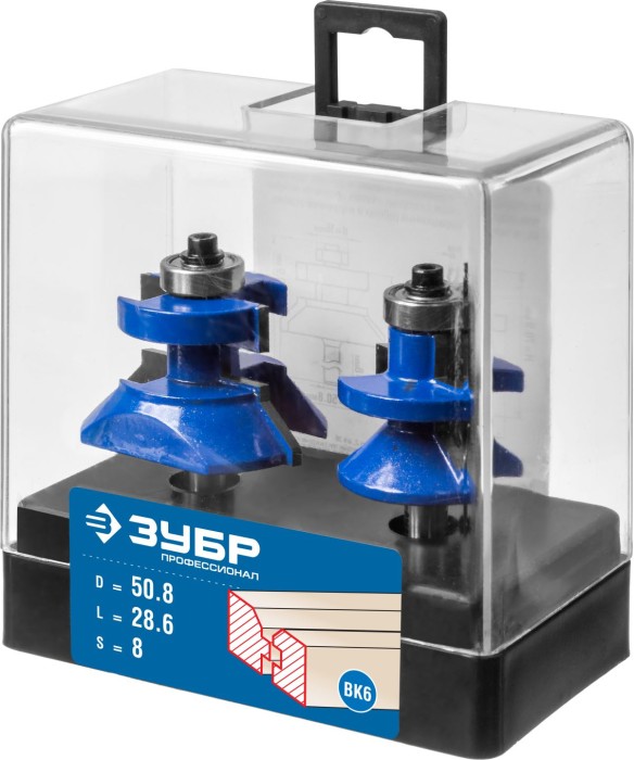 ЗУБР рабочая длина-28, 6 мм, хв.-8 мм, d-16 мм, D= 50 мм, набор фрез для вагонки 28770-50-H2