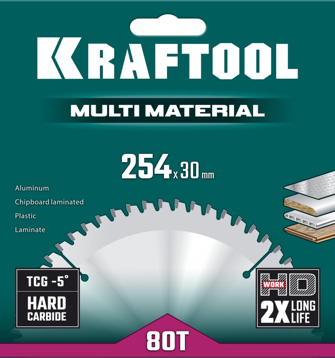 KRAFTOOL Multi Material 254х30мм 80Т, диск пильный по алюминию (36953-254-30)