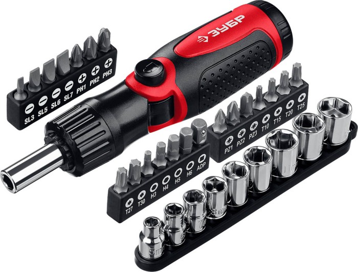 ЗУБР отвертка реверсивно-рычажная с насадками (31 шт.) 25161-H31 Мастер