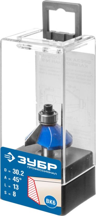 ЗУБР 30.2 x 13 мм, угол 45°, фреза кромочная калевочная(фасочная) №9 28711-30.2 Профессионал