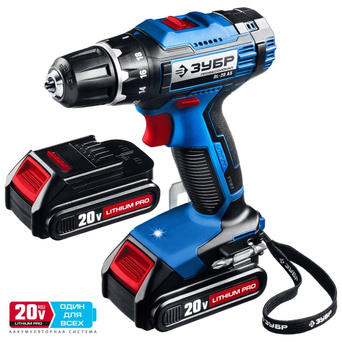 ЗУБР 20 В, 2 АКБ, в кейсе, дрель-шуруповерт DL-20 A5 Профессионал