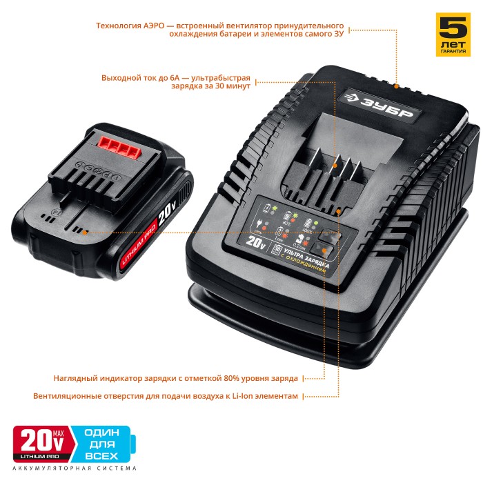 ЗУБР 20 В, 2 АКБ, в кейсе, дрель-шуруповерт DL-20 A5 Профессионал