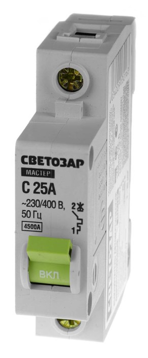 СВЕТОЗАР 25 А, 4,5 kA, 1-полюсной, &quot;С&quot;, 230/400 B, автоматический выключатель 49060-25-C