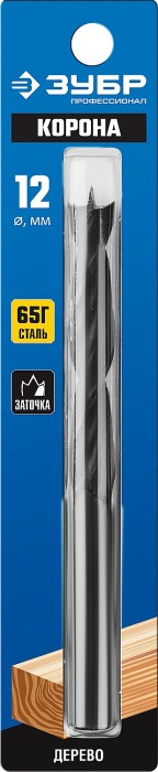 ЗУБР d=12 х 140/85 мм, М-образная заточка, сталь 65Г, спиральное сверло по дереву 29421-140-12_z01