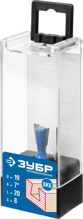 ЗУБР 19 x 20 мм, угол 7°, фреза пазовая фасонная "Ласточкин Хвост" 28748-19 Профессионал