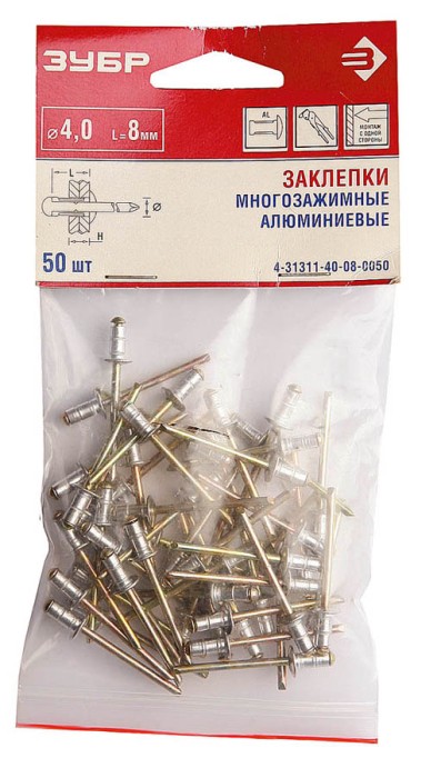 ЗУБР 4.8 x 14 мм, 500 шт., заклепки многозажимные, алюминиевые 4-31311-48-14-0500